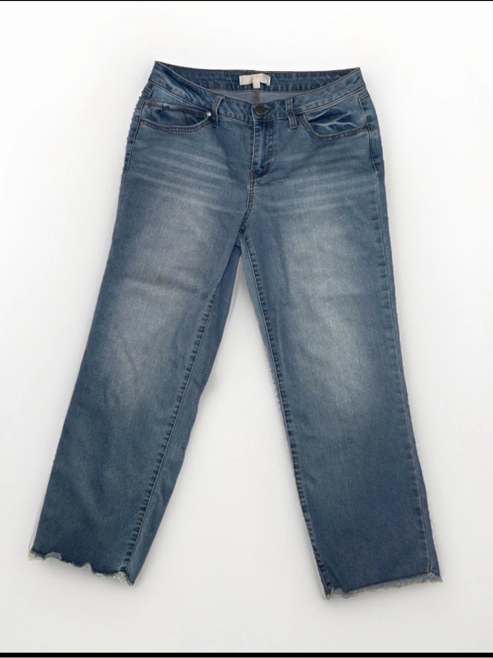 1822 Women's Blue Jeans Medium Wash Freyed Hem High Rise Size 10